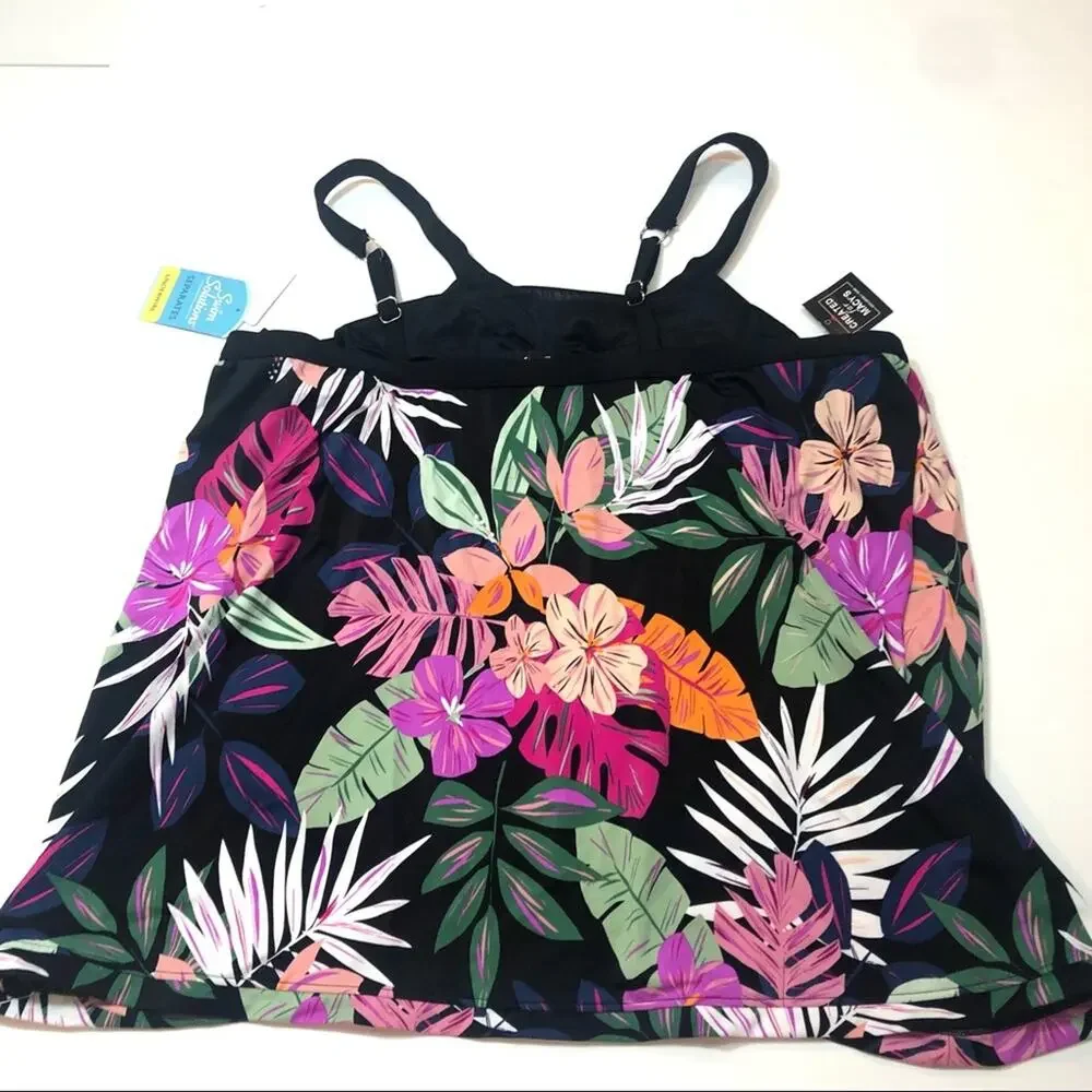 Swim Solution floral cross over tankini swim top